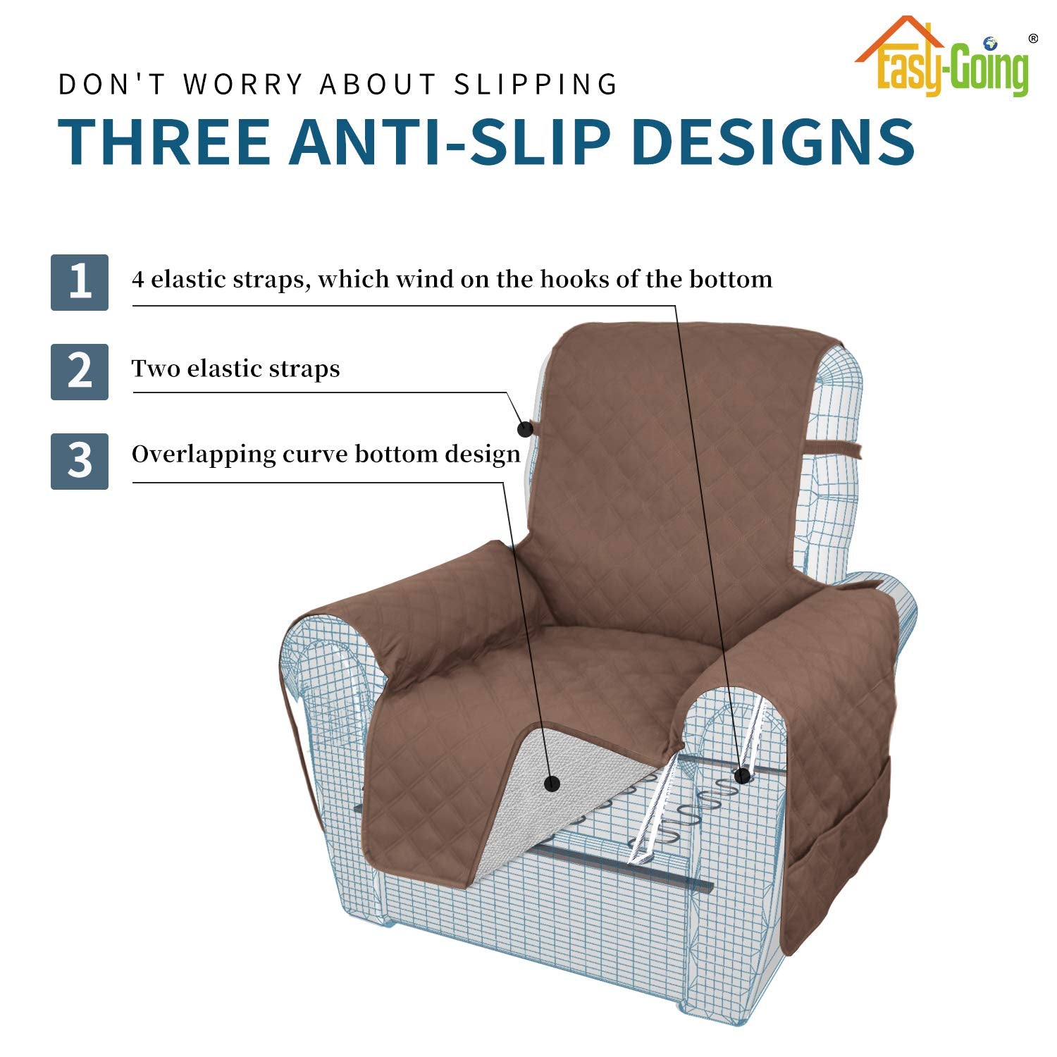 Easy-Going Sofa Slipcover Waterproof Recliner Chair Cover Non-Slip Fabric Couch Cover For Living Room Washable Furniture Protector For Pets Kids Children Dog Cat (Recliner, Brown)