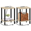 Tutotak End Table With Charging Station, Set Of 2, Side Table With Usb Ports And Outlets, Nightstand, 2-Tier Storage Shelf, Sofa Table For Small Space, Living Room, Bed Room Tb01Bo041