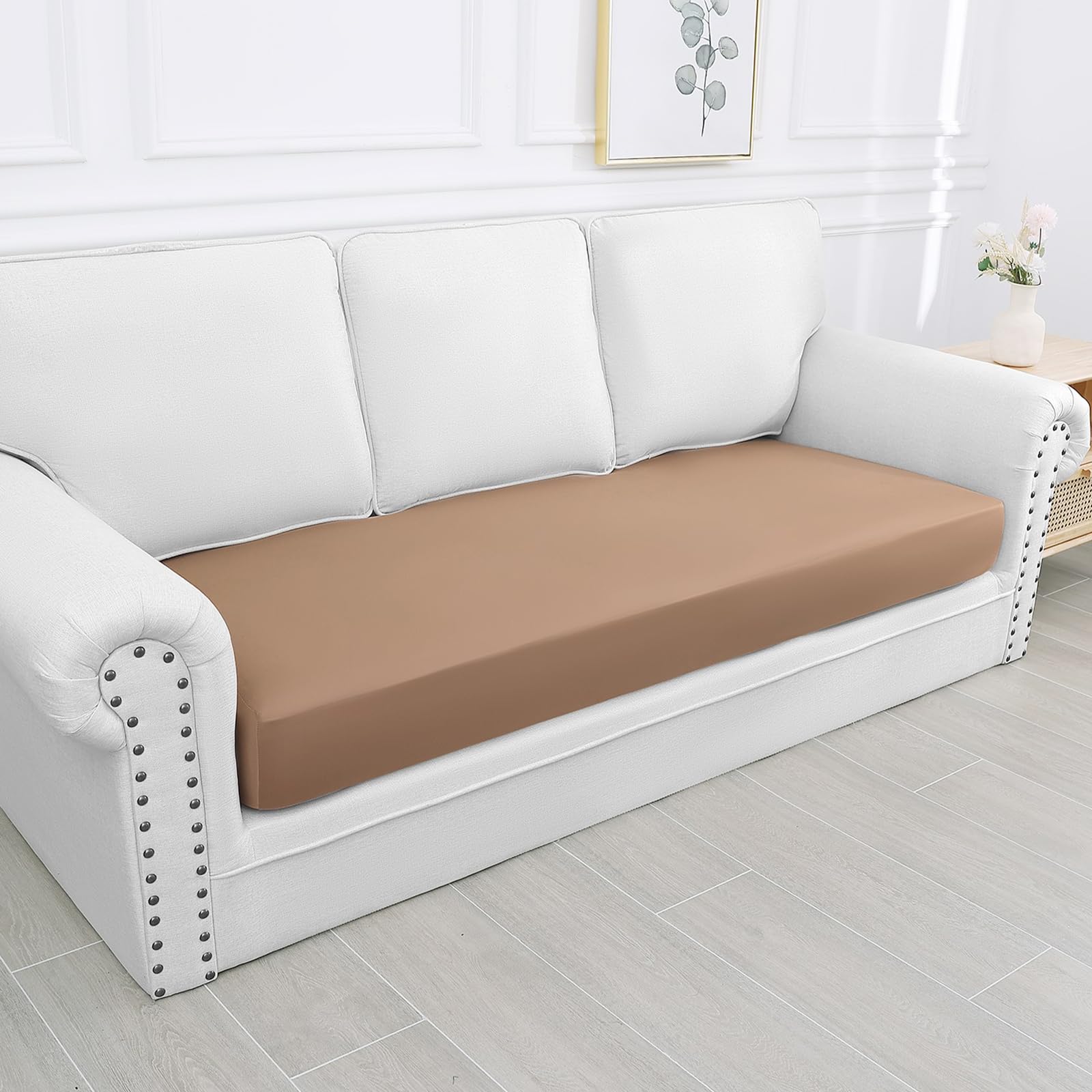 Smiry Waterproof Couch Cushion Covers, Stretch Washable Sofa Cushion Cover, Soft Sofa Slipcover Elastic Non-Slip Furniture Protector For Pets, Kid (Large, Camel)