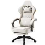 Dowinx Gaming Chair Breathable Fabric Computer Chair With Pocket Spring Cushion, Comfortable Office Chair With Gel Pad And Storage Bag,Massage Game Chair With Footrest,Beige
