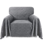 Turquoize Cotton Mixed Medium Blanket (71'X 91', Grey) - Geometrical Woven Jacquard Fabric, Durable, Machine Washable, For Sofa,