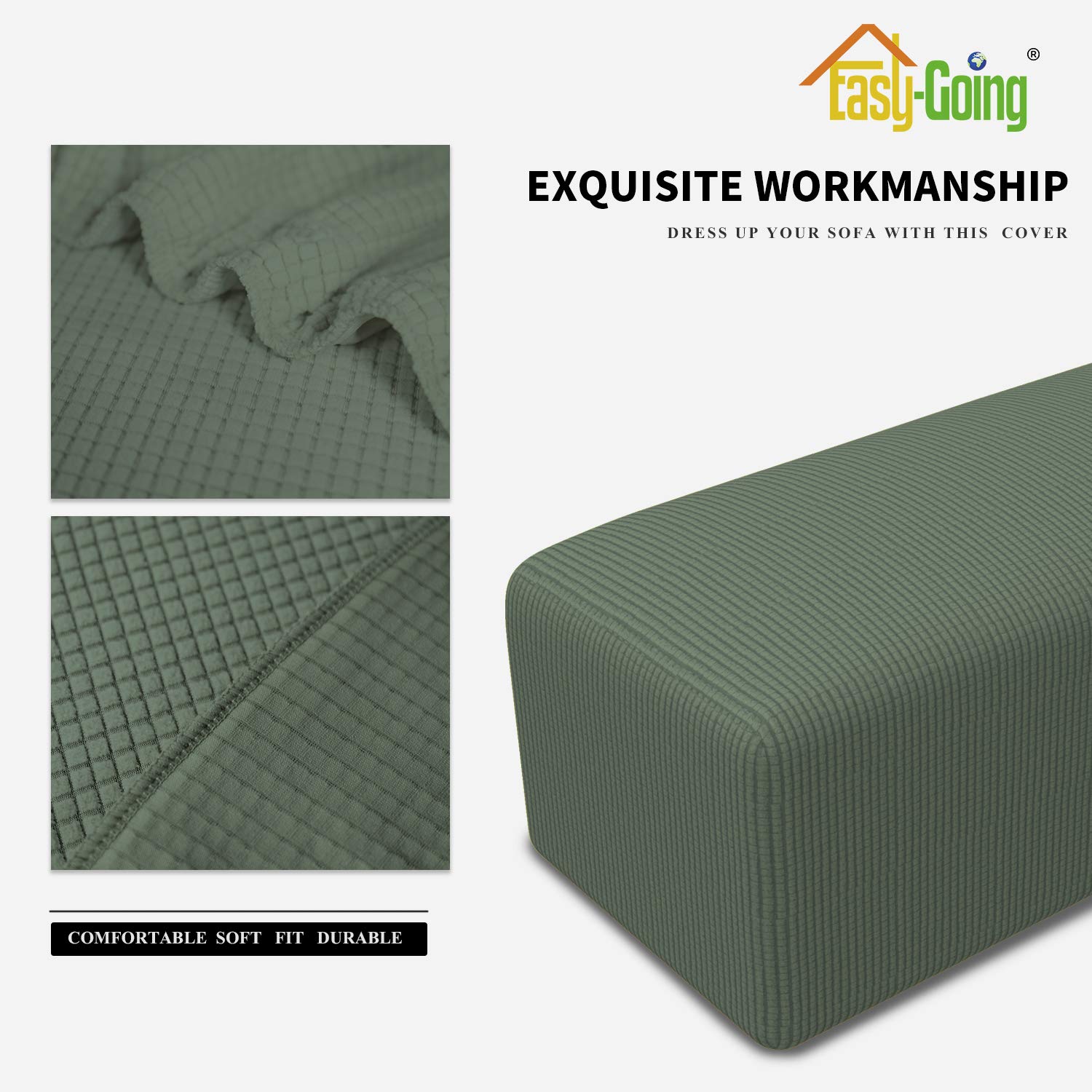 Easy-Going Stretch Ottoman Cover Folding Storage Stool Furniture Protector Soft Rectangle Slipcover With Elastic Bottom (Large, Grayish Green)