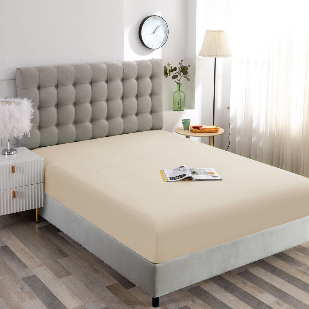 Ghooss Beige Full Fitted Sheet-Soft Microfiber Bottom Sheet For Bed-Deep Pocket Up To 14 Inche-Wrinkle Free And Stay In Place-1