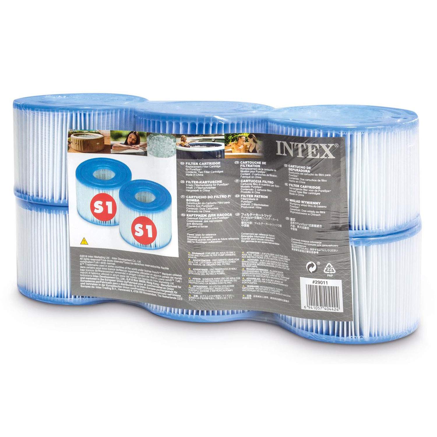 Intex 29011E Type S1 Purespa Easy Set Pool Spa Hot Tub Filter Replacement Cartridges (6 Filters), Blue And White