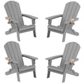 Yefu Adirondack Chair, Foldable Oversized Plastic Adirondack Chair Set Of 4 With Cup Holder, Patio Chair With Weather Resistant For Outside Deck Lawn, Weight Capacity Up To 400 Lbs –Grey