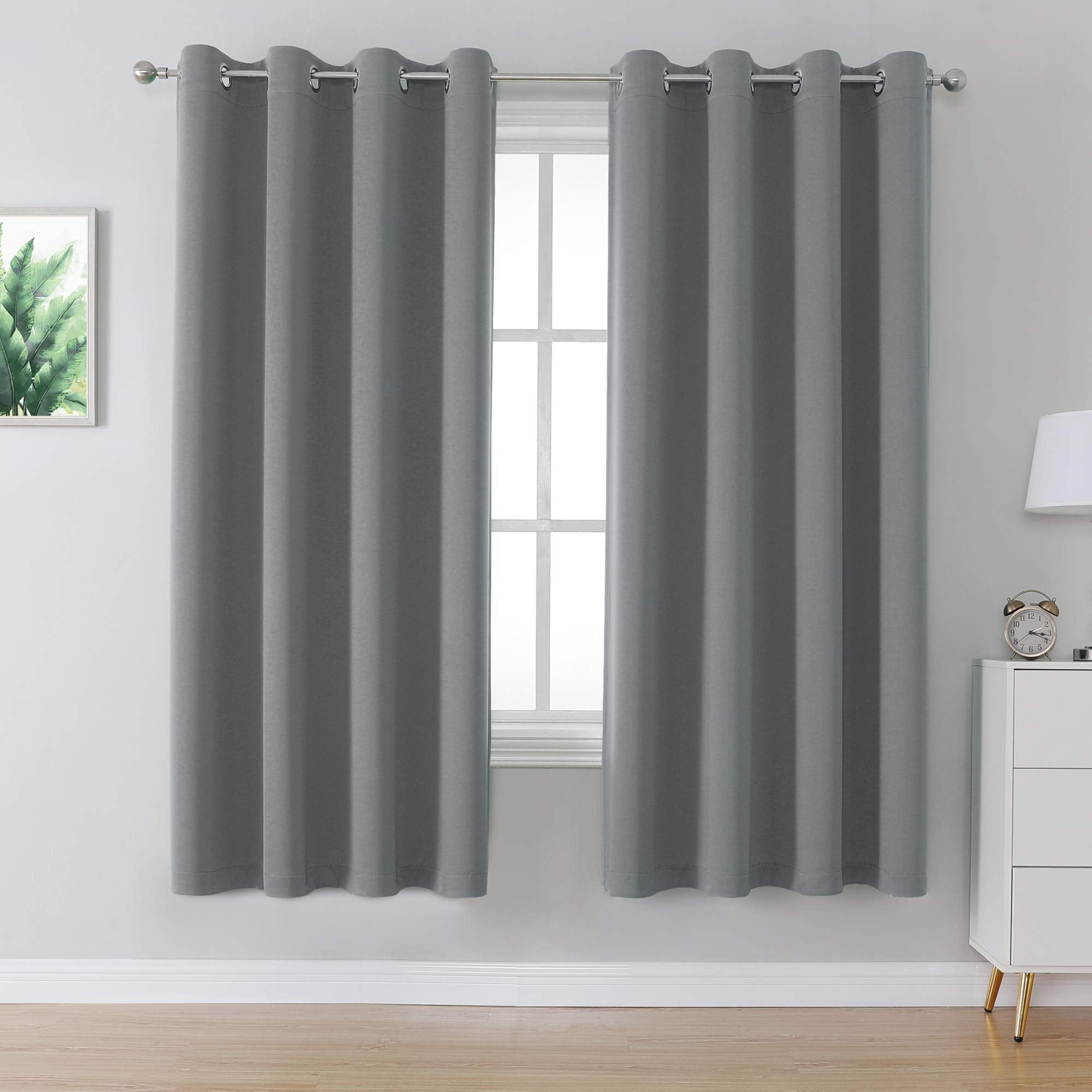 Dualife Grey Blackout Curtains For Bedroom 63 Inches Long 2 Panels Grommet Window Treatment Thermal Insulated Room Darkening Win