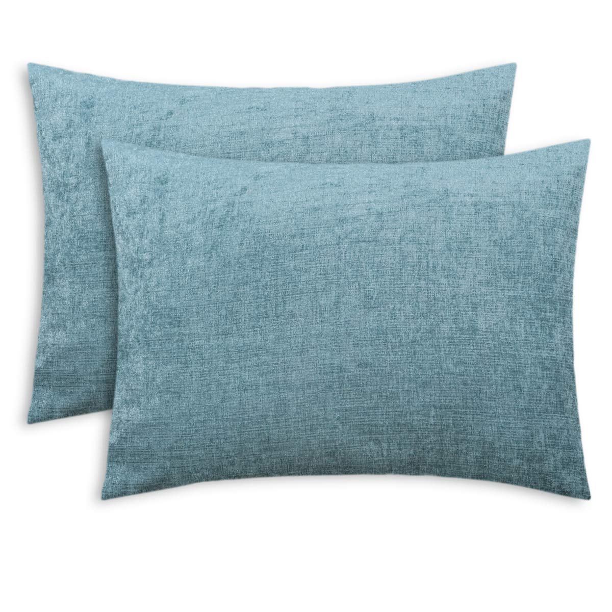 Calitime Pack Of 2 Cozy Standard Pillow Shams Cases For Bed Bedding Decoration Solid Dyed Soft Chenille 20 X 26 Inches Smoke Blu