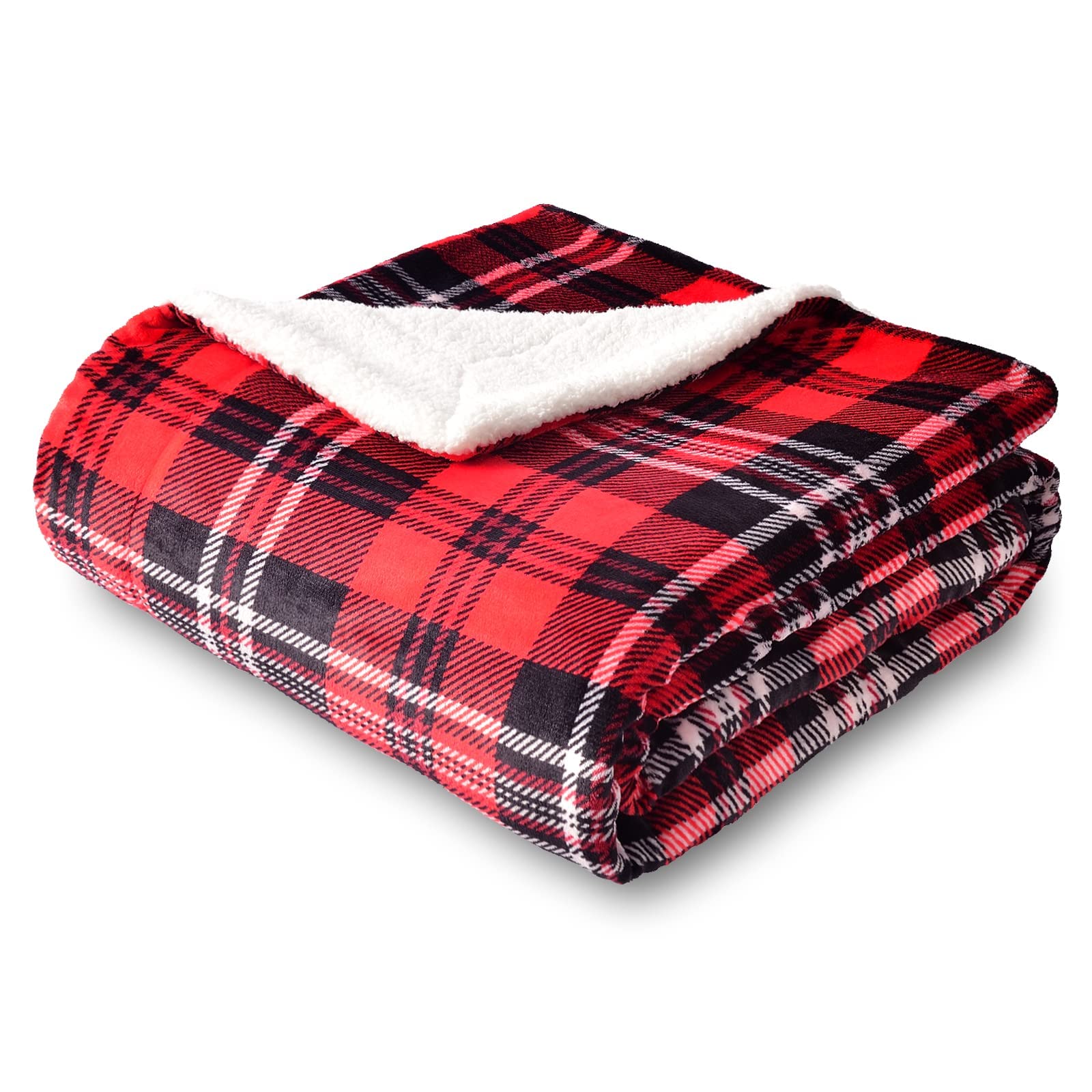 Sochow Sherpa Plaid Fleece Throw Blanket, Double-Sided Super Soft Luxurious Bedding Blanket 50 X 60 Inches, Red/Grey