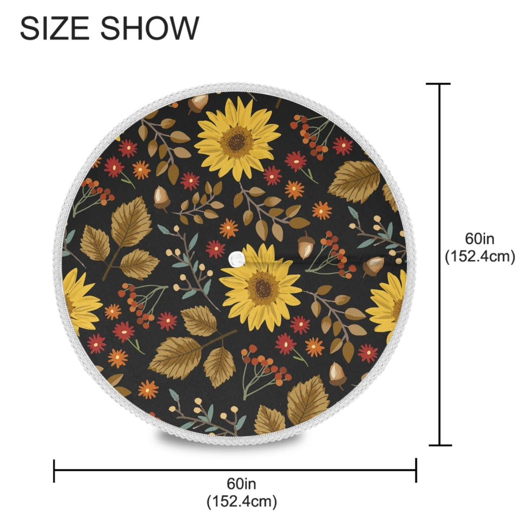 Qilmy Sunflower Outdoor Tablecloth 60 Inch Waterproof Round Tablecloth With Umbrella Hole And Zipper For Backyard Party Bbq Deco