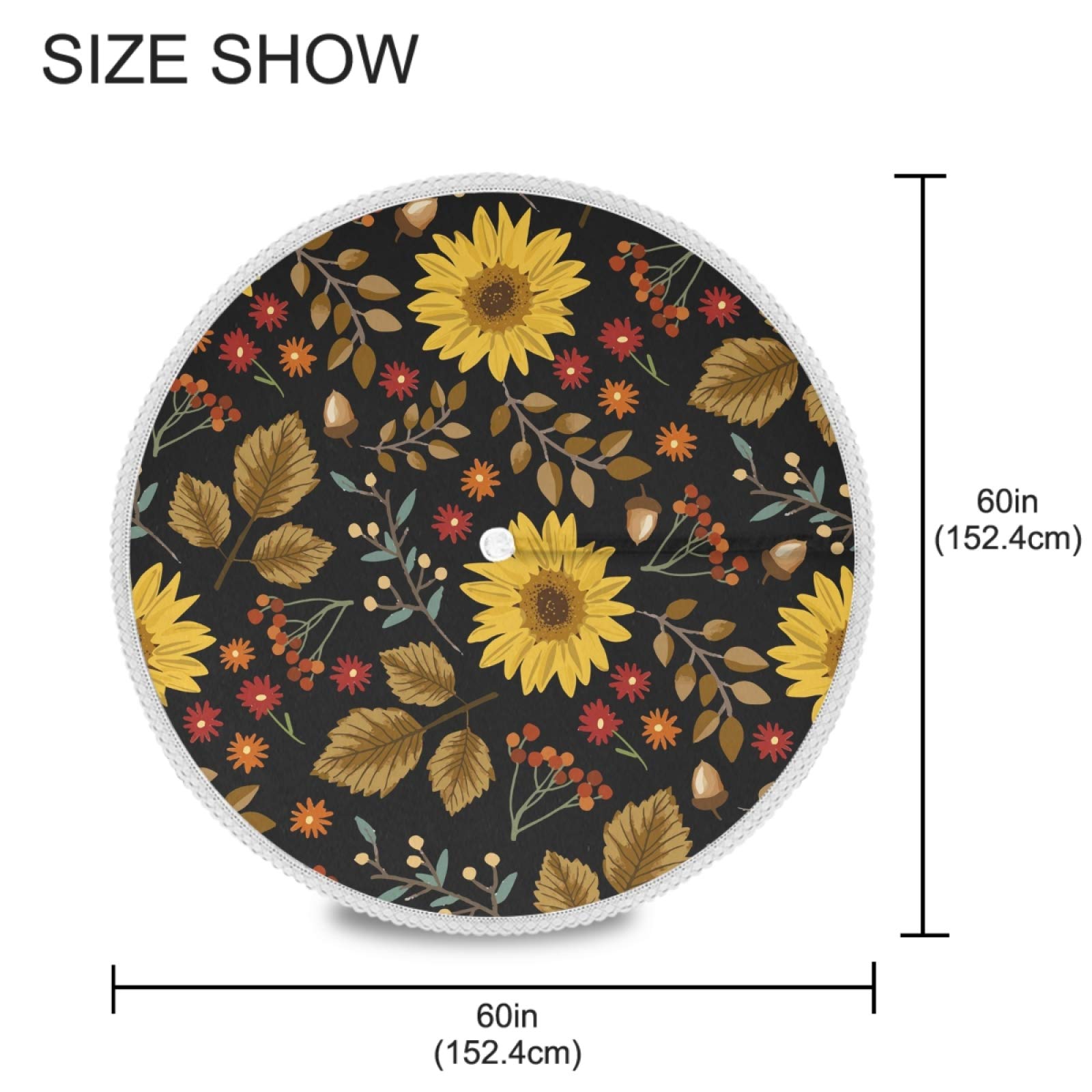Qilmy Sunflower Outdoor Tablecloth 60 Inch Waterproof Round Tablecloth With Umbrella Hole And Zipper For Backyard Party Bbq Deco