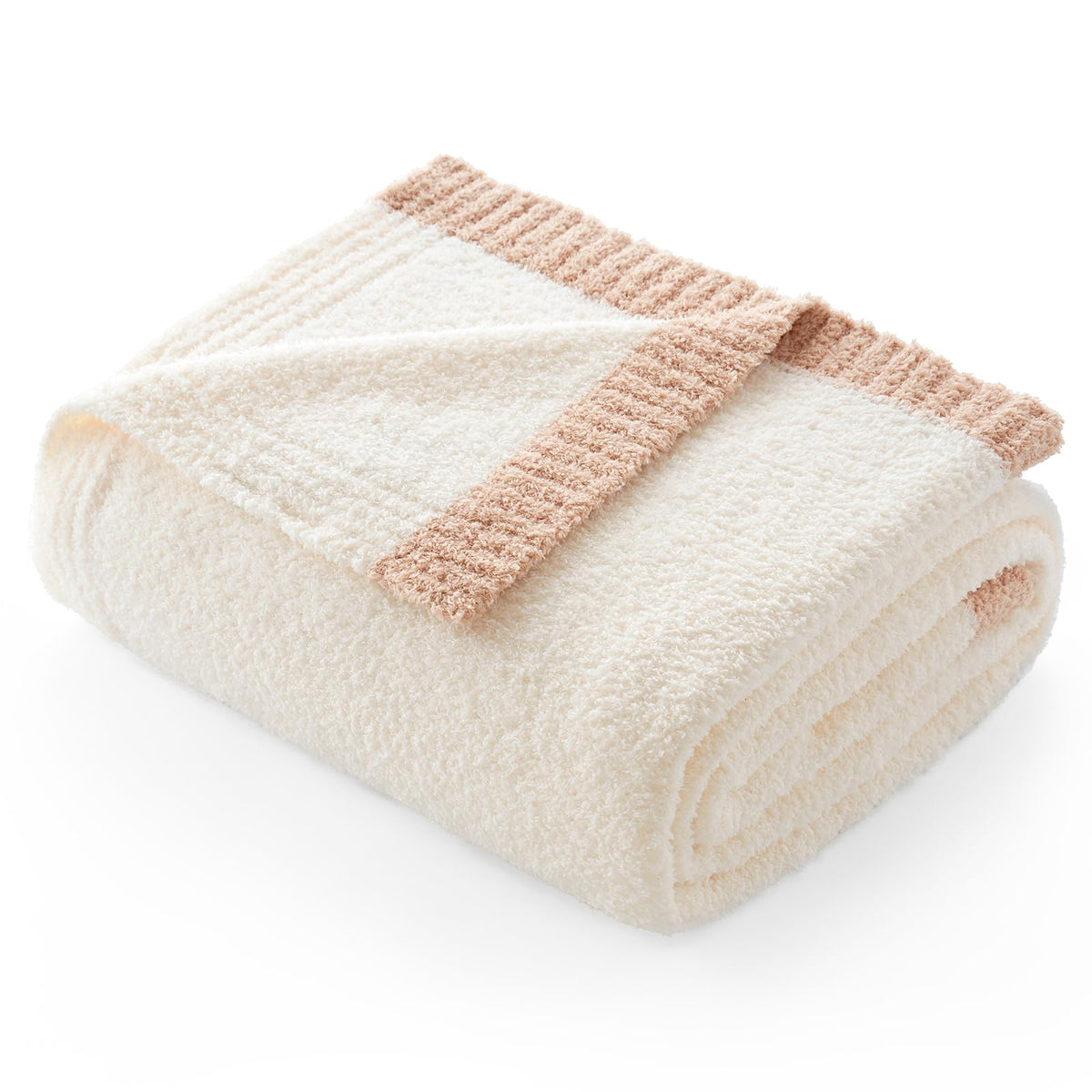 Snuggle Sac Ultra Soft Throw Blanket For Couch Bed Sofa 50X60 Inches, Reversible Cream Blanket Microfiber Fluffy Fuzzy Cozy Knit