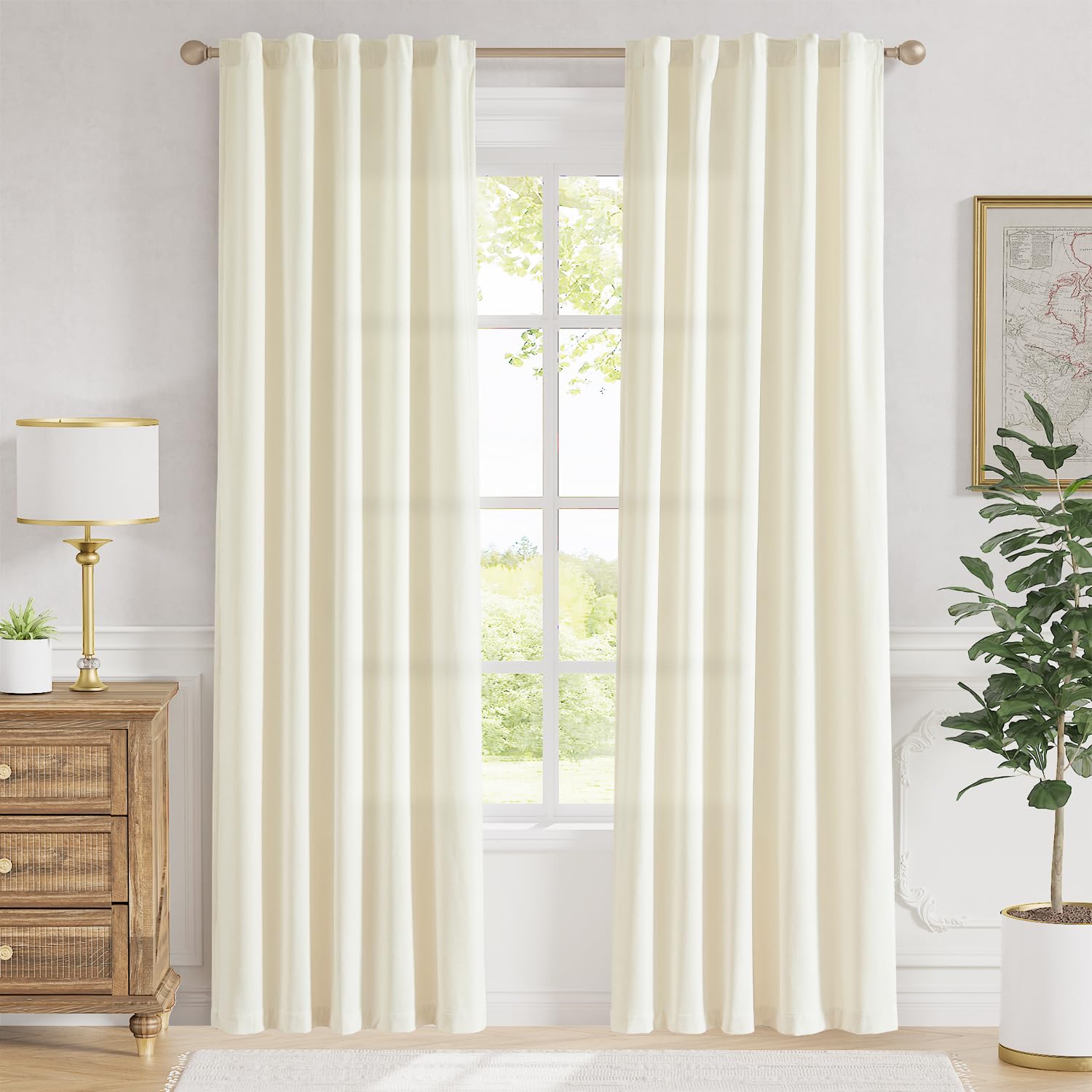 Lazzzy Ivory Velvet Curtains Light Filtering Thermal Insulated Curtains 90 Inch Long Back Tab Drapes For Bedroom Living Room Win
