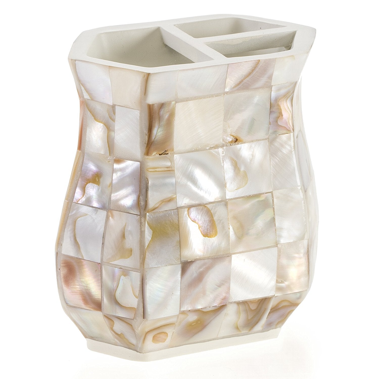 Creative Scents Bathroom Toothbrush Holder - Decorative Bathroom Toothbrush Organizer Finished in Beautiful Mother of Pearl, 3 S