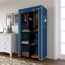 Gtc Collapsible Wardrobe Closet For Clothes Almira, 2 Hanging Space, 6 Shelves, 1 Side Pocket NonWoven Fabric 77003 (Blue)