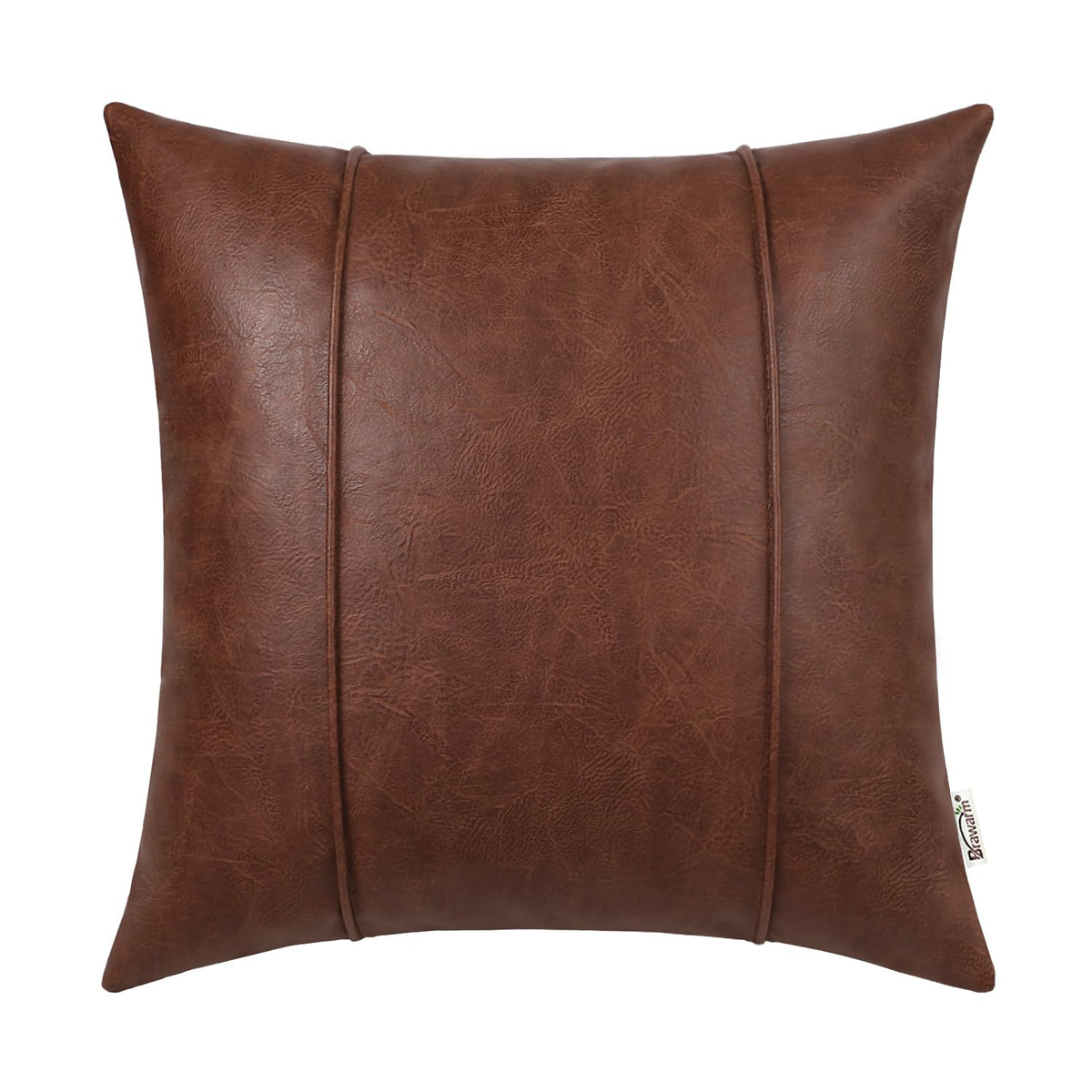 Brawarm Dark Brown Leather Throw Pillow Covers 22 X 22 Inches - Faux Leather Pillow Cover With Piping, Hand Stitched Leather Thr