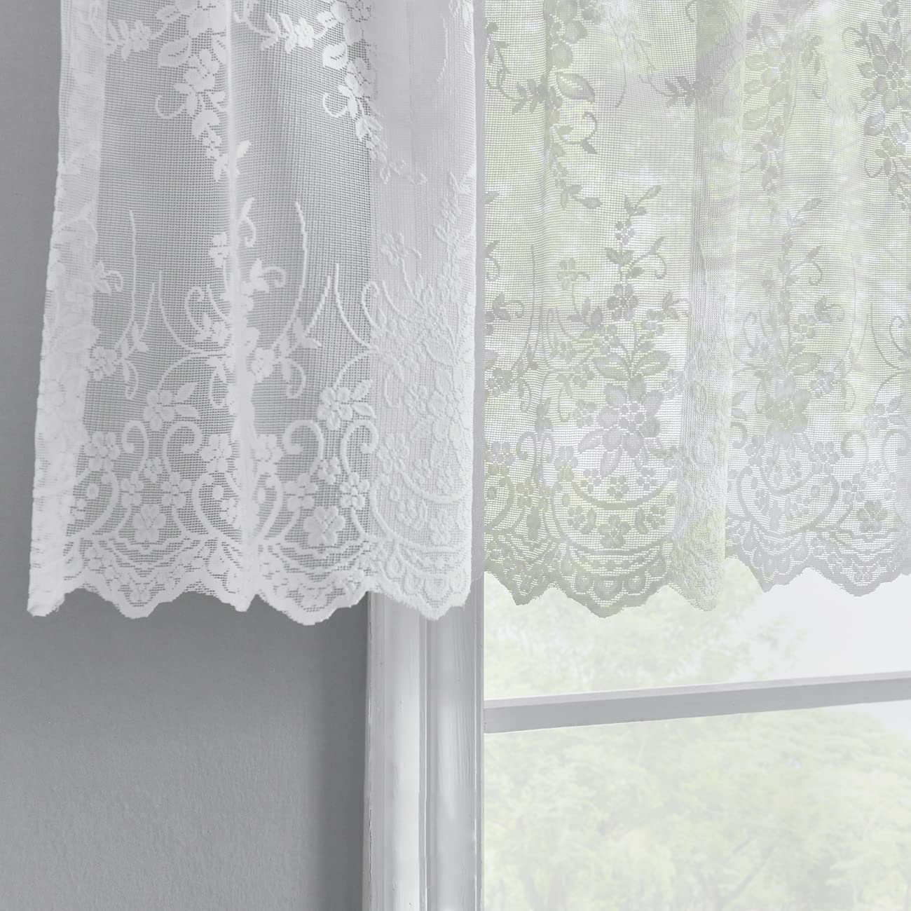Kotile Kitchen Valance Curtain For Windows - Country Lace Floral Embroidered Sheer Curtain For Kitchen Cafe Dining Bath Room, Ro