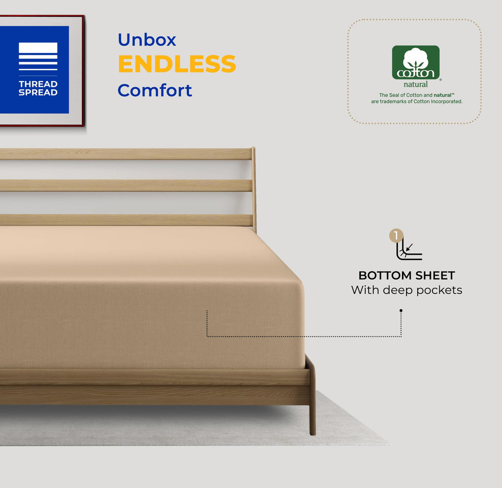Thread Spread Twin Xl Fitted Sheet Only - 100% Egyptian Cotton 600 Thread Count 16' Deep Pocket Fitted Sheet Twin Xl, Soft Cooling Sateen Weave Bottom Sheet, Fits College Dorm Mattress, Teens - Taupe