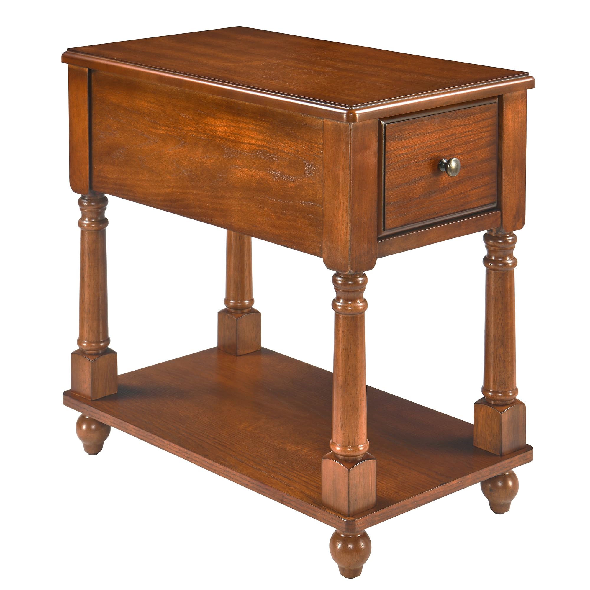 LEEMTORIG Solid Wood End Table Narrow Side Table with Drawer, Cherry Wood End Table living room, 13W Slim Bedside Table Small Ni