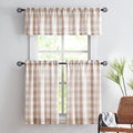 Treatmentex Plaid Country Kitchen Curtains 24Inch Taupe Tier Curtain Set For Basement Laundry Small Windows Semi Sheer Bathroom