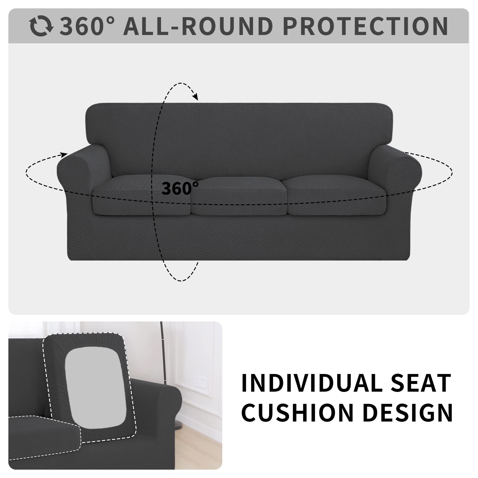 Issuntex 4 Pieces High Stretch Thicken Couch Covers, Soft Sofa Slipcover For 3 Separate Cushion , Jacquard Fabric Elastic Furnit