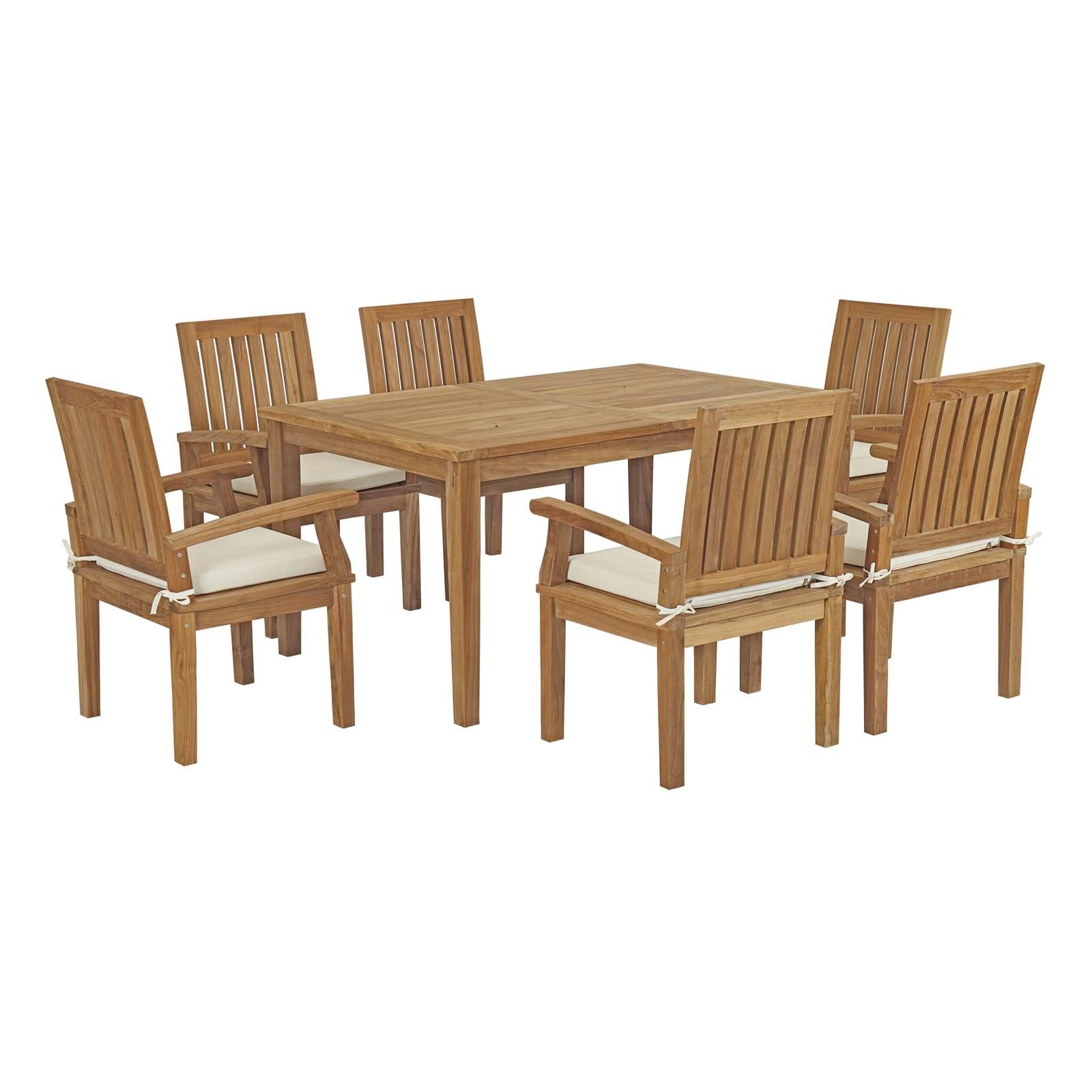 Modway Eei-3292-Nat-Whi-Set Marina Premium Grade A Teak Wood Outdoor Patio Dining Furniture Set, 7 Piece, Natural White