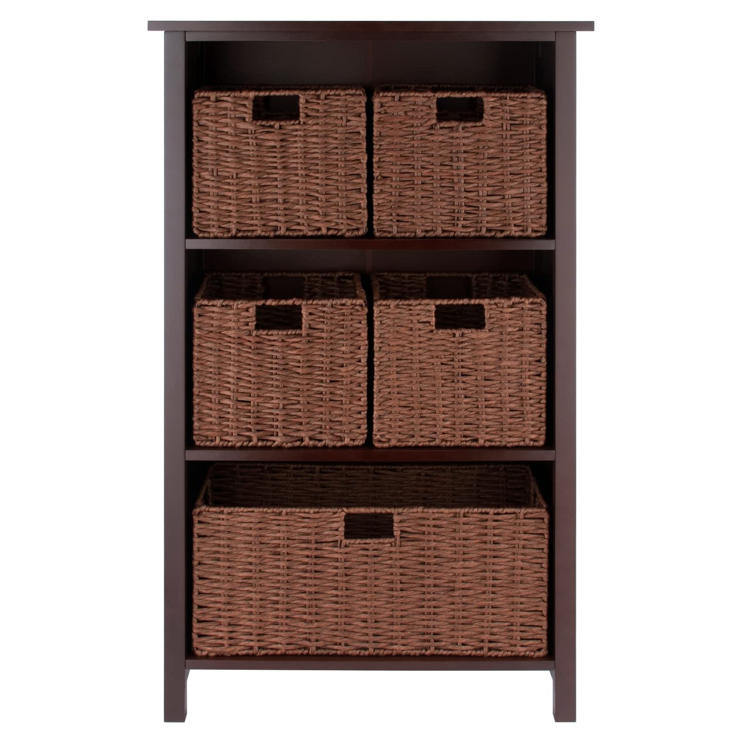 Winsome Wood Milan 6-Pc Storage Shelf with 5 Foldable Woven Baskets - Walnut