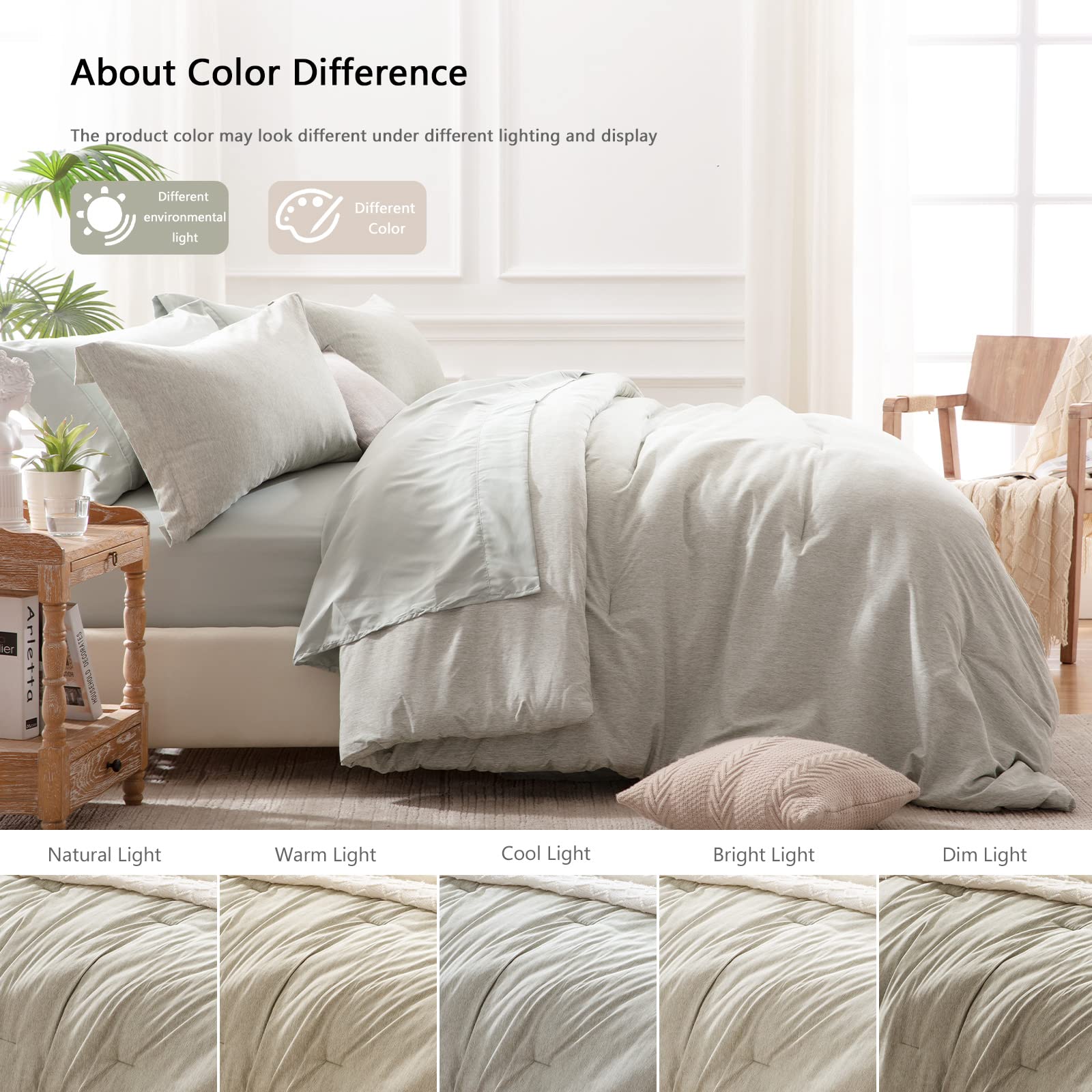 Unilibra King Comforter Set 7 Pieces Bed In A Bag - Sage Green King Soft Bedding Set For All Seasons - Cationic Dyeing Bed Comforter Sets With Comforter, Flat Sheet, Fitted Sheet, Pillowcases & Shams