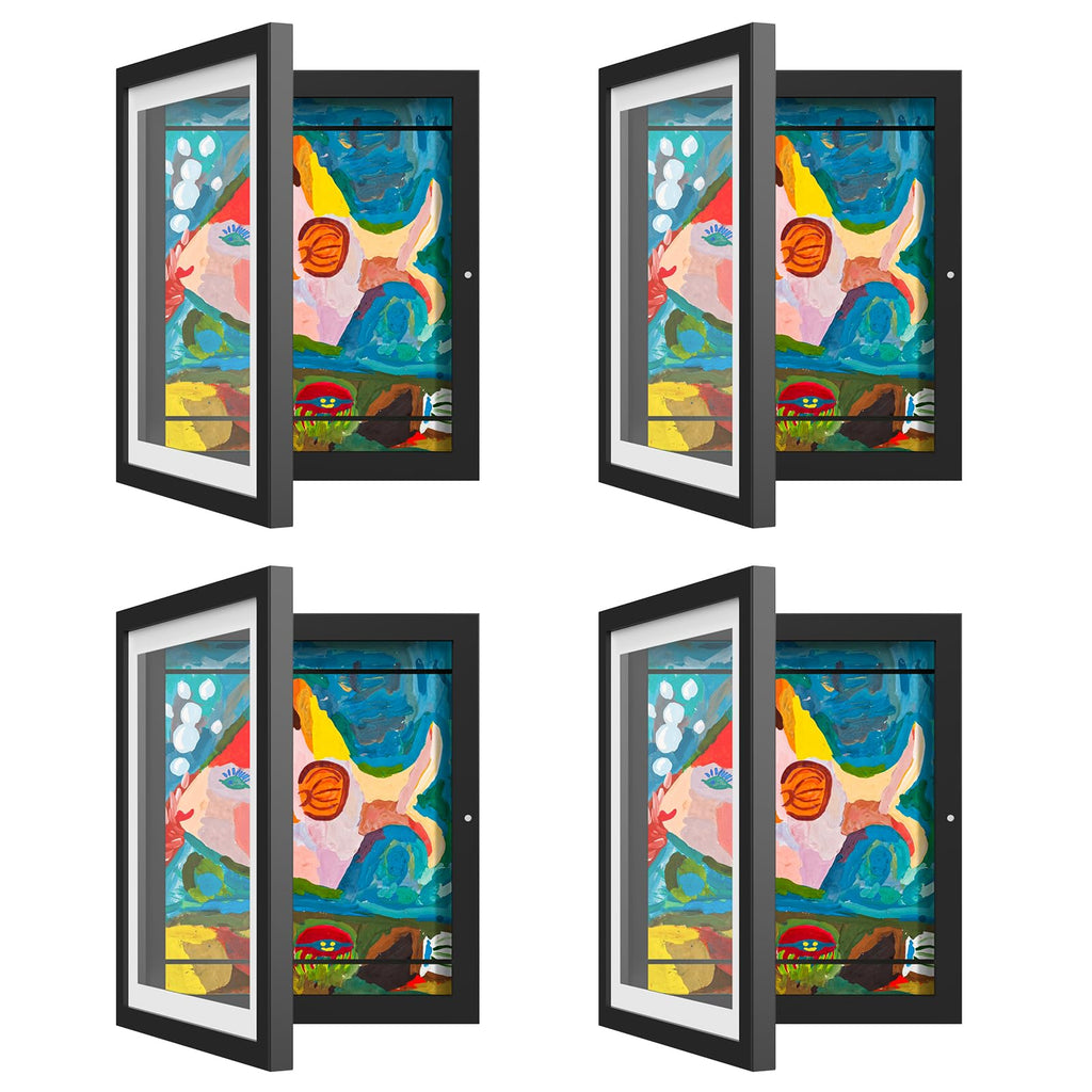 2 Pack Kids Art Frames, Kids Artwork Frames Changeable 8 x10.5 with Mat and 9 x12 Without Mat, Black Front Opening Children Pict