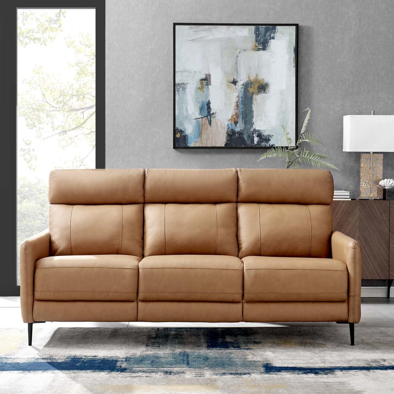 Modway EEI-4561-TAN Huxley Leather Sofa, Tan