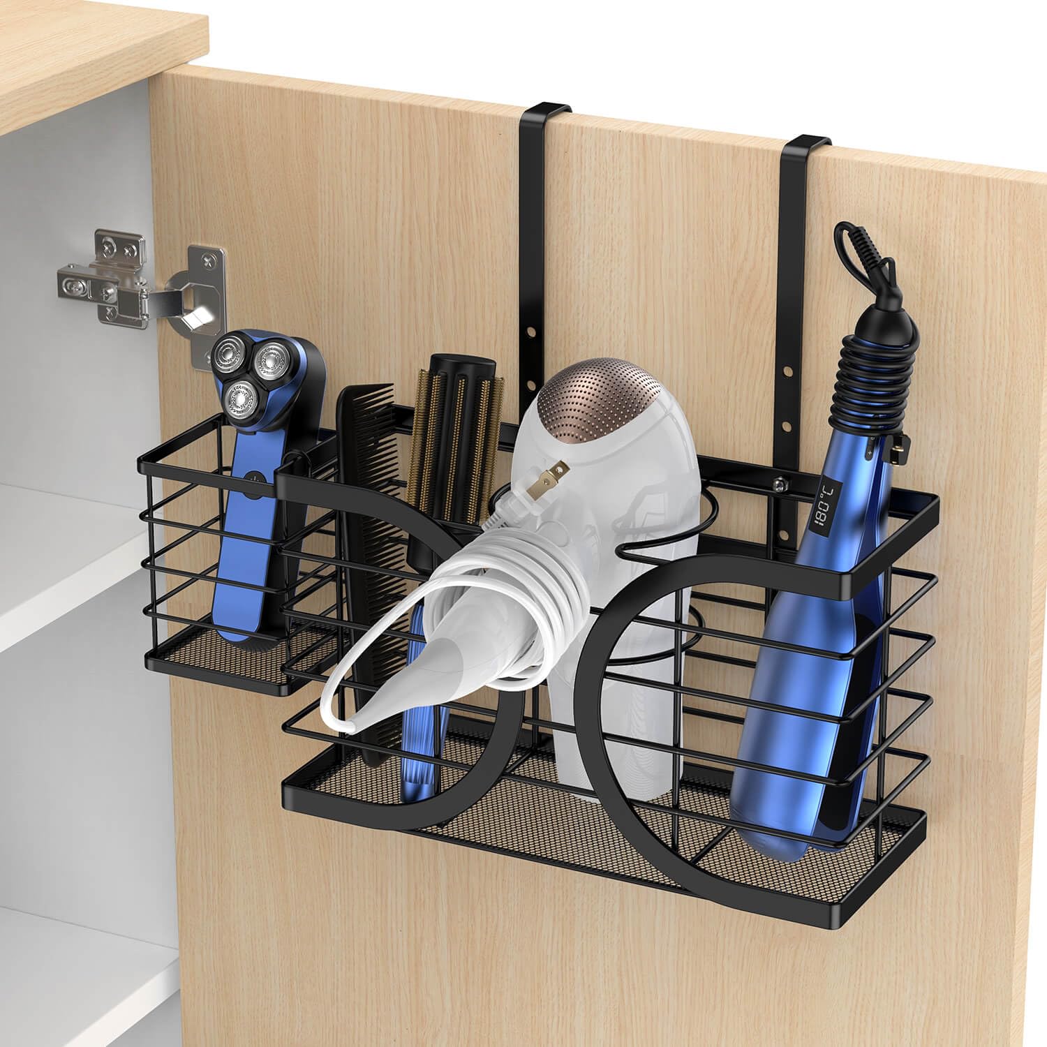 Aolldy Hair Dryer Holder 3In1 Hair Tool Organizer/Wall Mounted,Cabinet Door Or Desk-Based Blow Dryer Holder/Height-Adjustable Cu