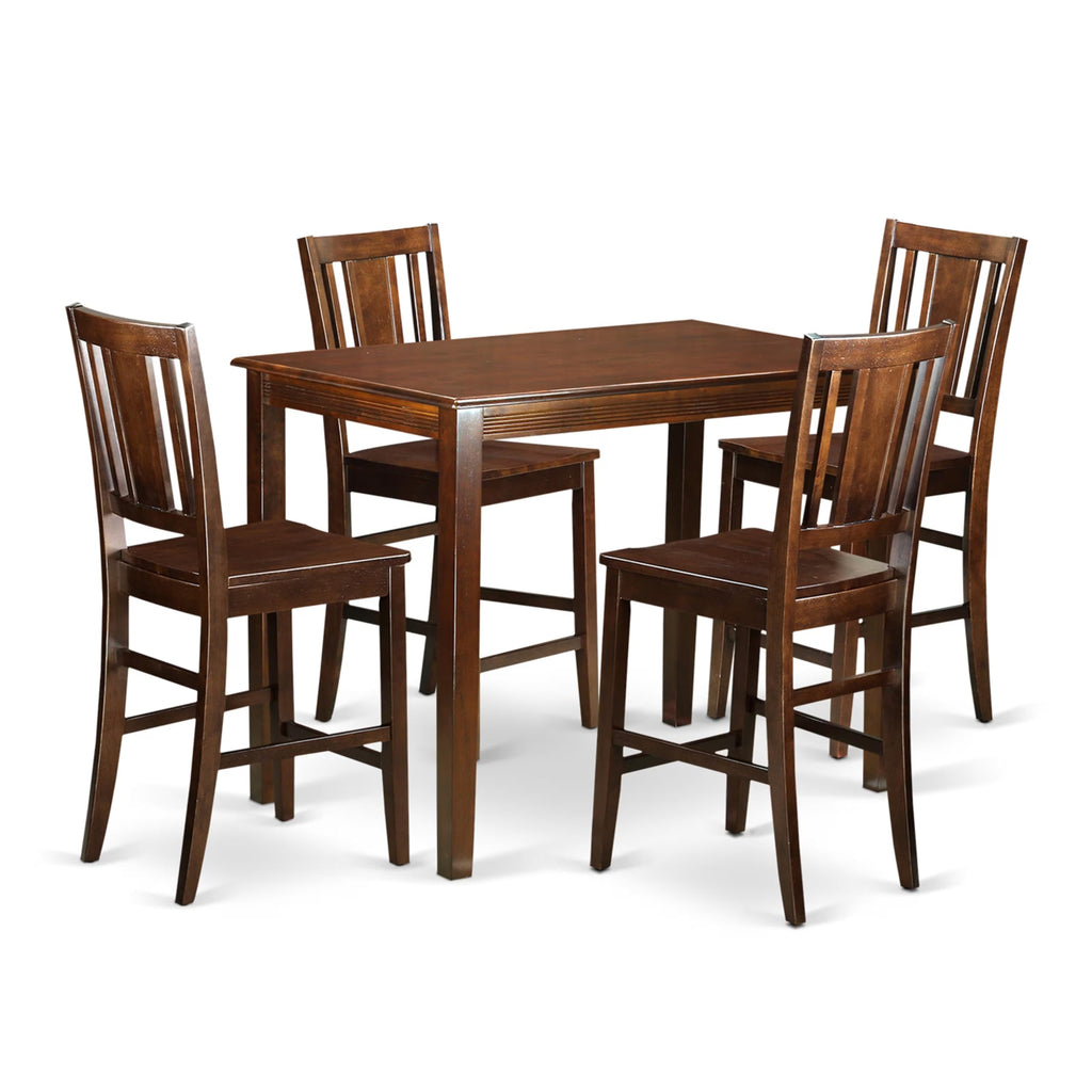 East West Furniture YABU5-MAH-W 5 Piece Kitchen Counter Height Dining Table Set Includes a Rectangle Pub Table and 4 Dining Room Chairs, 30x48 Inch, Mahogany