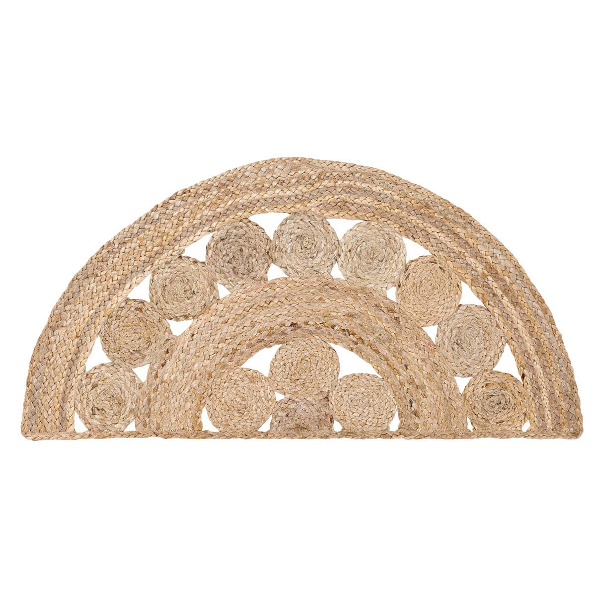 VHC Brands Celeste Braided Jute Half Circle Welcome Mat Farmhouse Handwoven Boho Accent Rug, 16.5x33