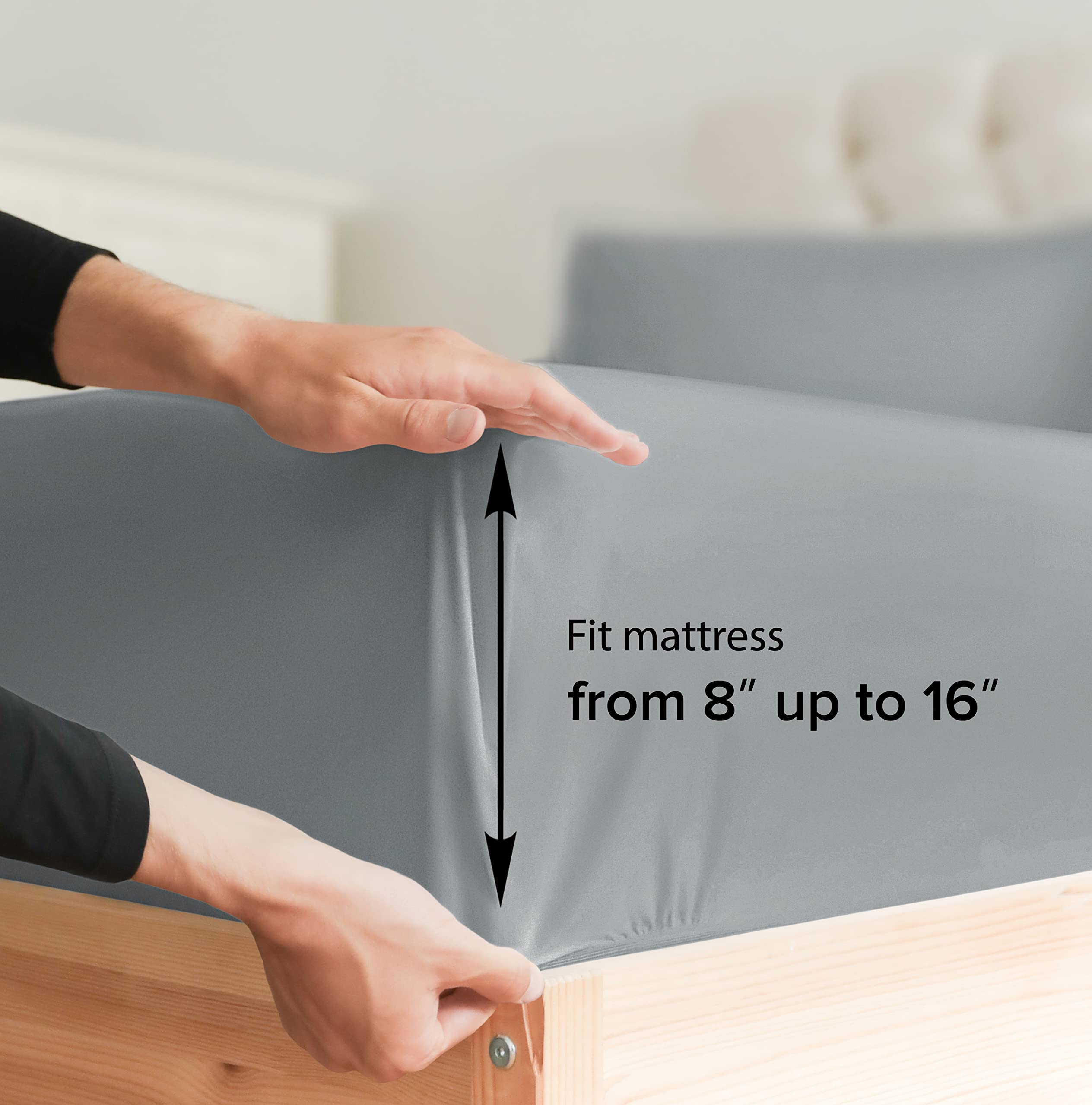 Cal King Size Fitted Bed Sheet - Hotel Luxury Single Fitted Bottom Sheet Only - Fits Mattress Between 8 To 16 Inches - Deep Pockets, Extra Soft & Wrinkle Free - Comfy Breathable & Cooling - Steel Blue