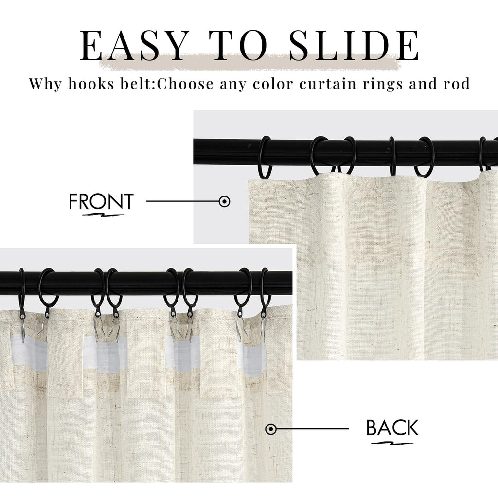 Miulee 96 Inches Long Natural Linen Curtains 2 Panels, Pinch Pleated Hooks Thick Linen Textured Window Drapes For Bedroom Living Room Back Tab Semi Sheer Light Filtering Neutral Farmhouse Cream Ivory