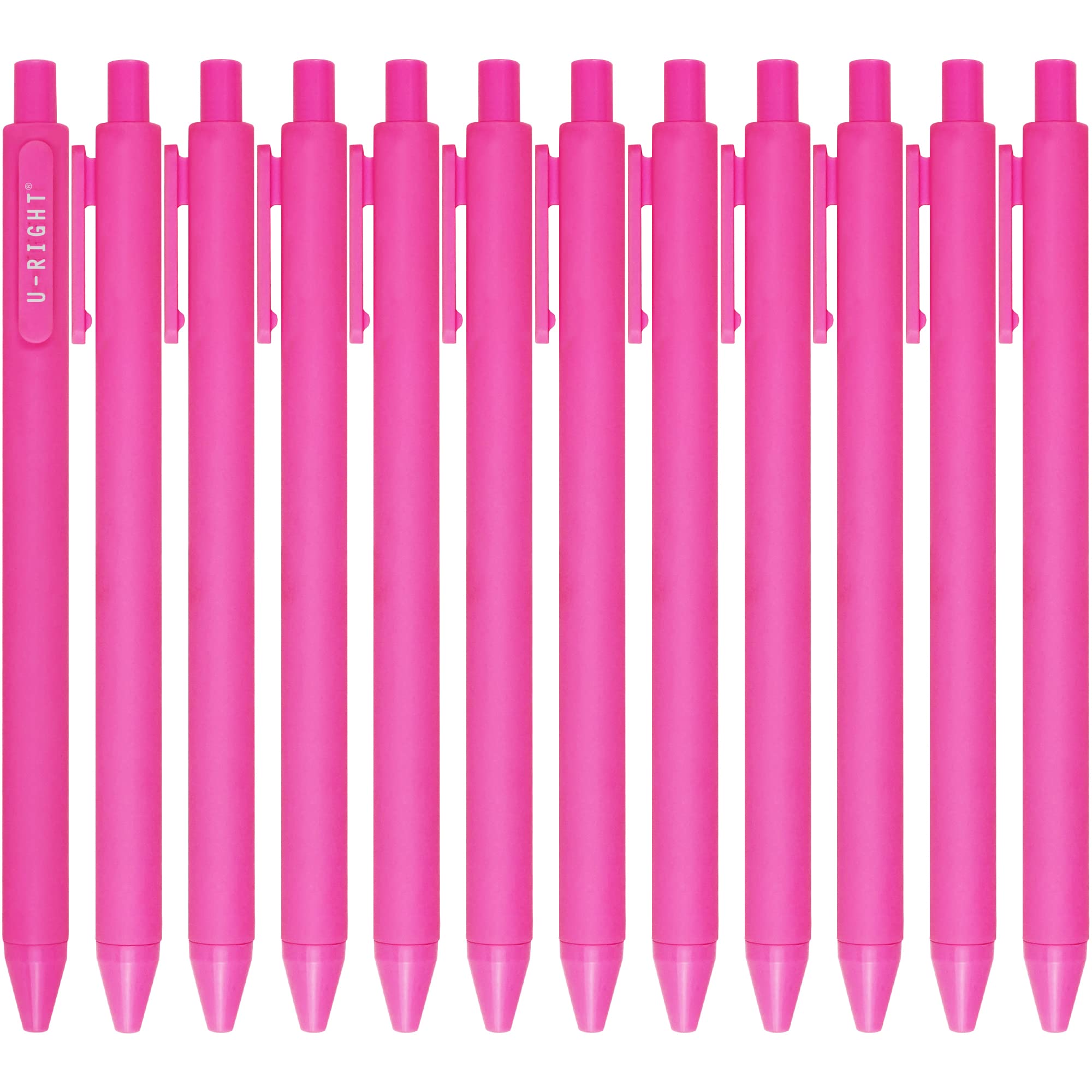 U-Right 12 Pcs Gel Ink Pens Black Ink 0.5 Mm Fine Point Smooth Writing Cute Pens For Office School (Pink)