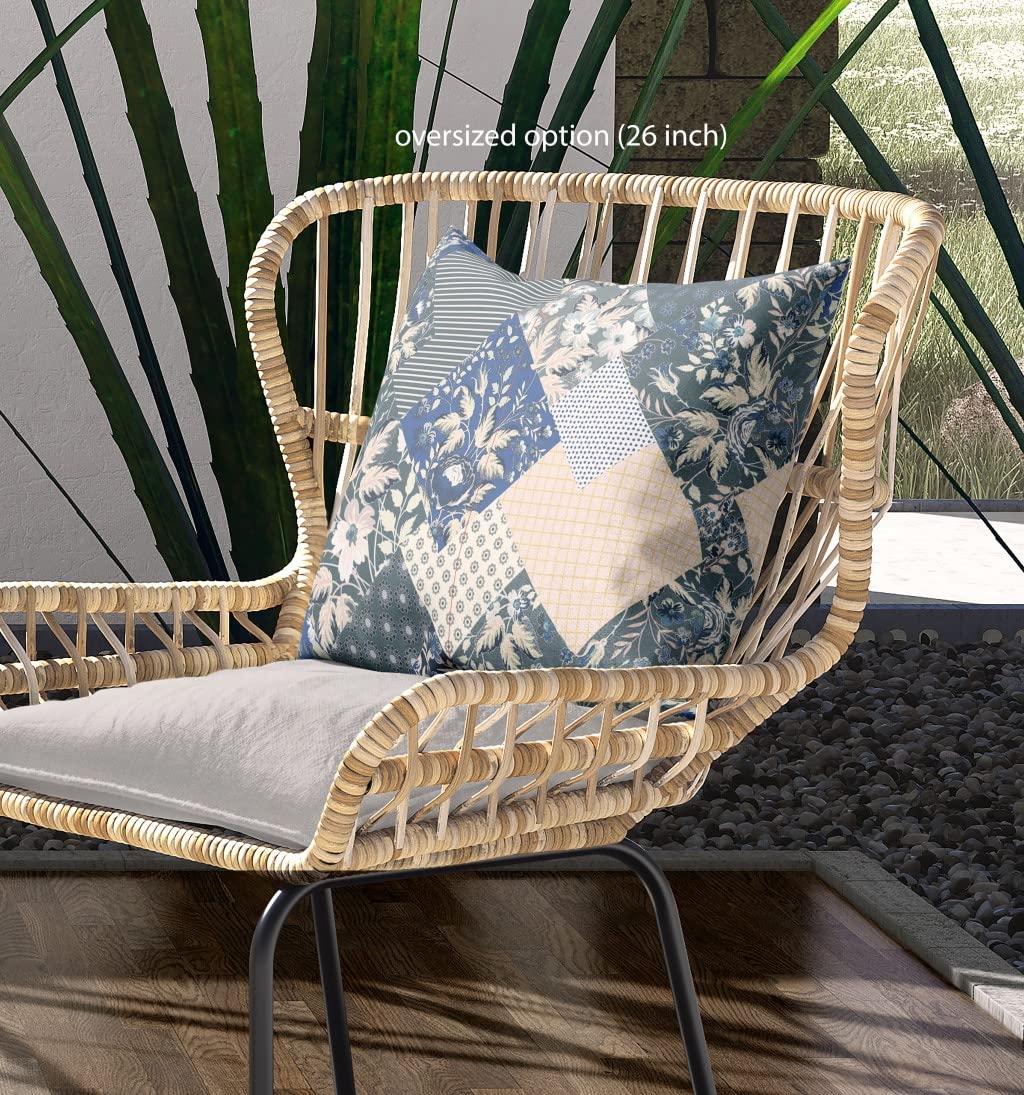 HomeRoots Dark Grey Blue Broadcloth Gray Blue Boho Floral Indoor Outdoor Throw Pillow