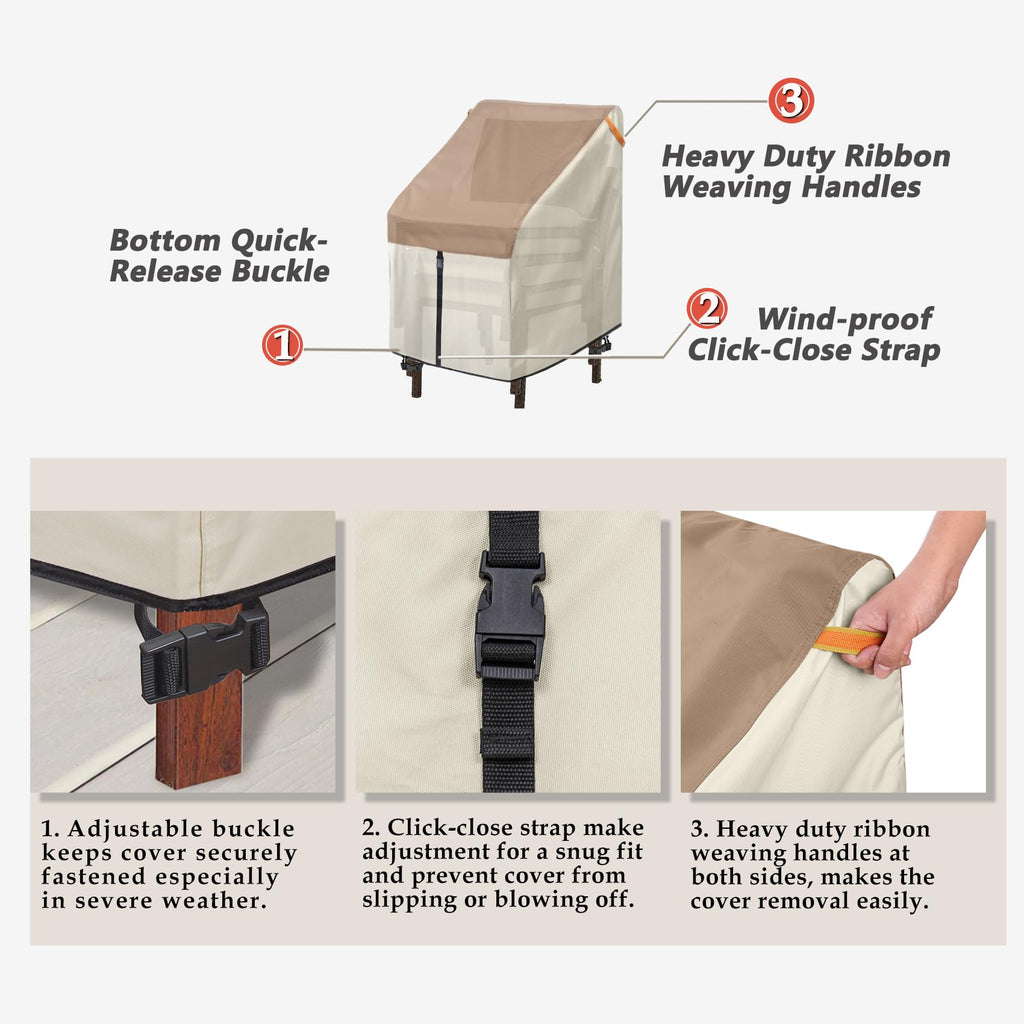 Porch Shield Patio Stackable Chair Covers - Waterproof Outdoor Stack Of Chair Cover - 27W X 33D X 46H Inch, Light Tan & Khaki