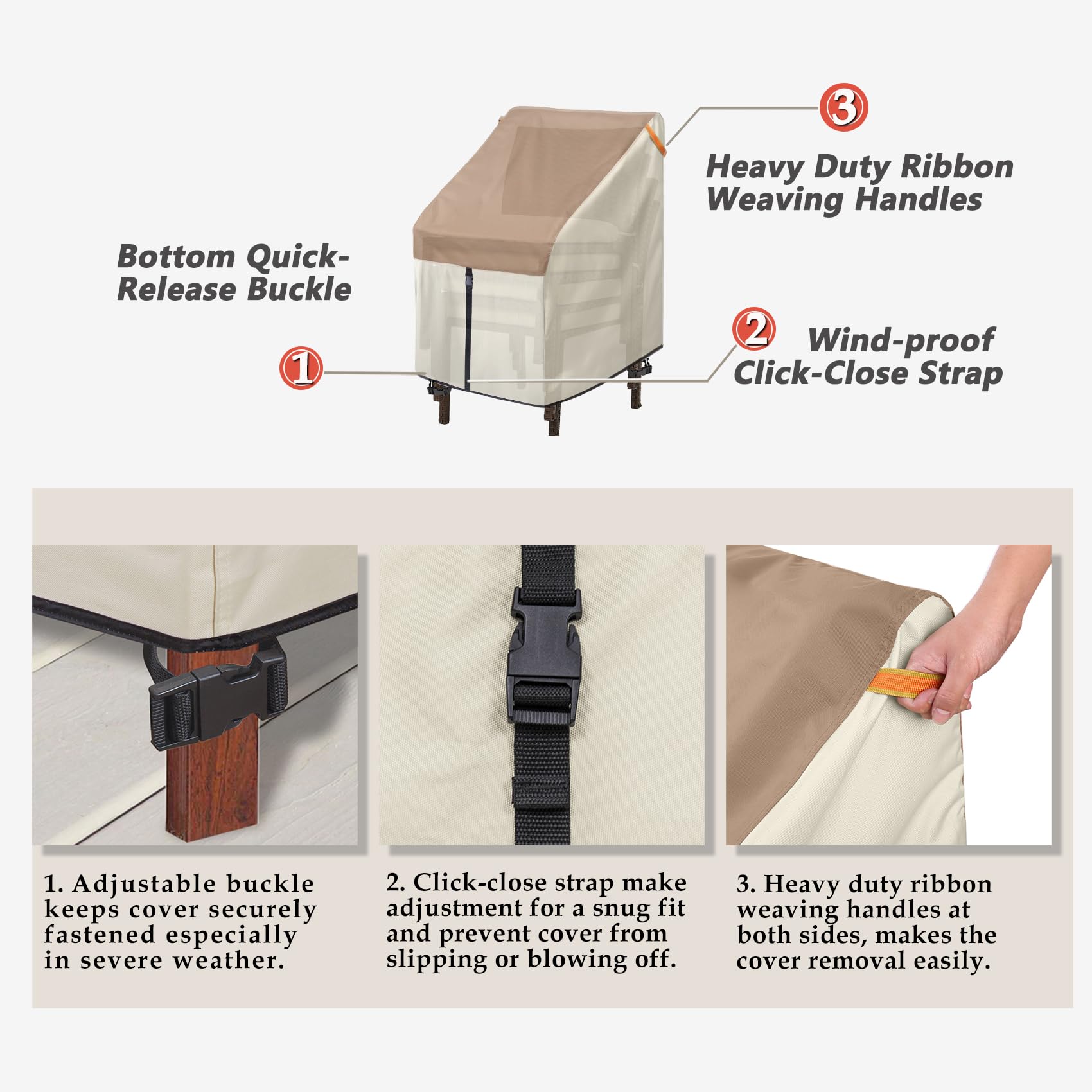 Porch Shield Patio Stackable Chair Covers - Waterproof Outdoor Stack Of Chair Cover - 27W X 33D X 46H Inch, Light Tan & Khaki