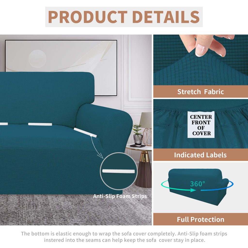 Easy-Going 100% Waterproof Couch Cover, Dual Waterproof Sofa Cover, Stretch Jacquard Sofa Slipcover, Leakproof Furniture Protector For Kids, Pets, Dog And Cat (Sofa, Peacock Blue)
