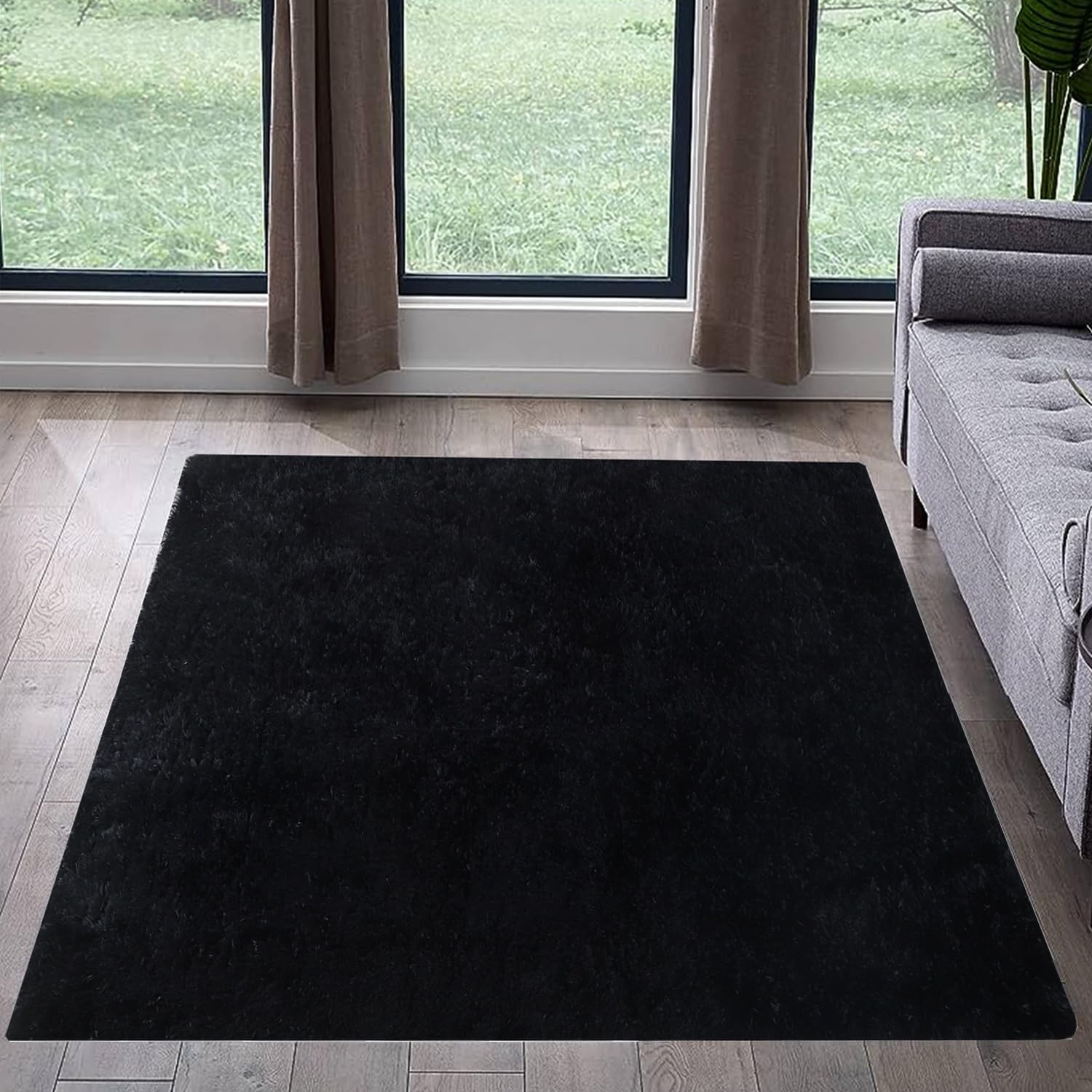 YUFANUHO Black Area Rugs for Living Room, Ultra Soft 4x6 Feet Pure Black Shaggy Rugs for Bedroom, Kids Room, Home Decor High Pil