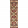 HomeRoots Polypropylene 8' Red Ivory Machine Woven Oriental Indoor Runner Rug