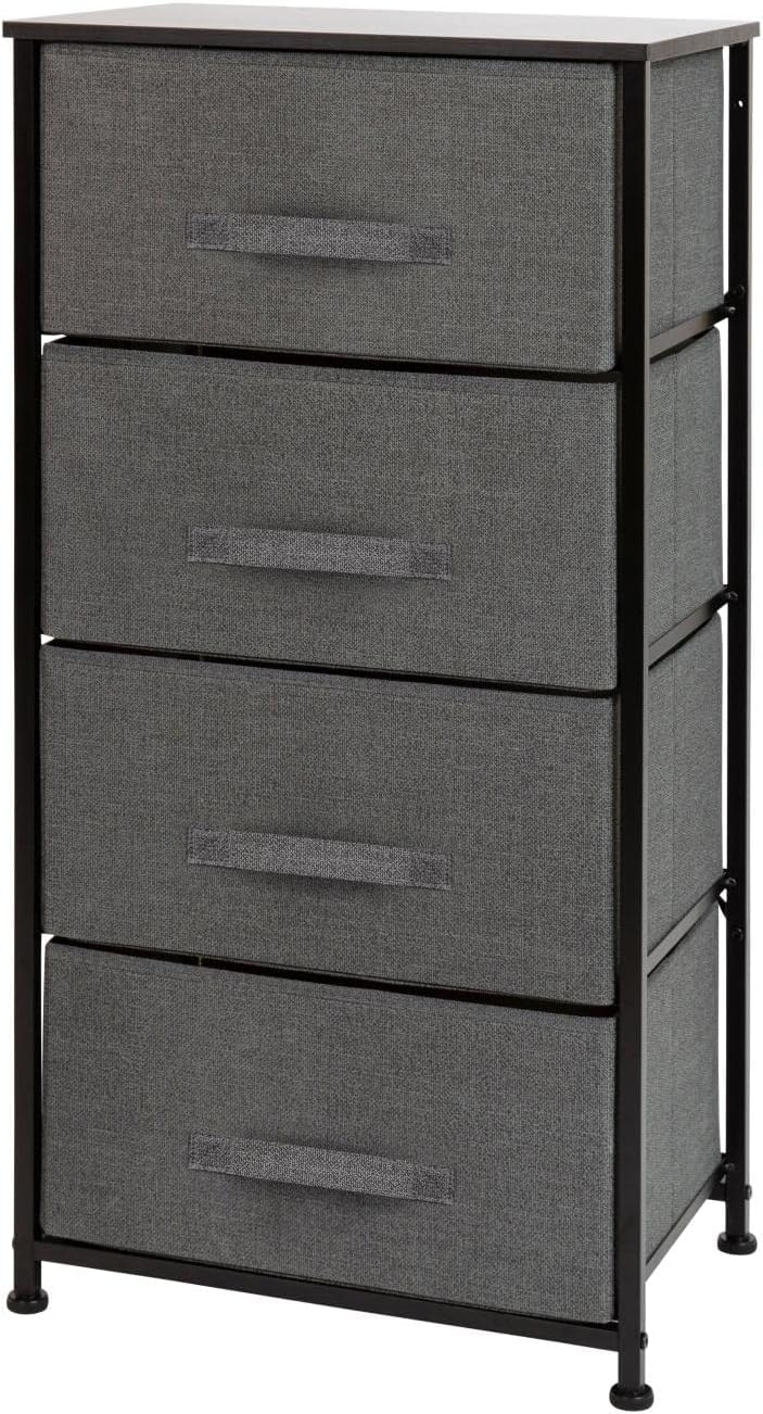 Flash Furniture 4 Drawer Storage Dresser - Black Cast Iron Frame and Wood Top - 4 Easy Pull Dark Gray Fabric Drawers