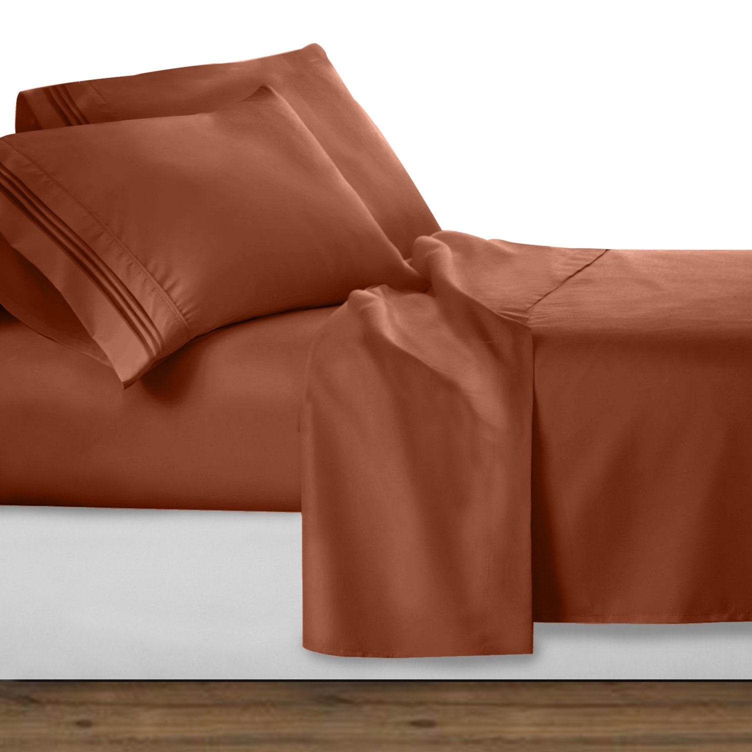 Clara Clark Bed Sheets, Premier 1800 Series 4 Piece Bed Sheet Set, Deep Pocket, Wrinkle, Fade, Stain Resistant, Luxury Soft Bedding Sheets & Pillowcases, Full, Burnt Sienna