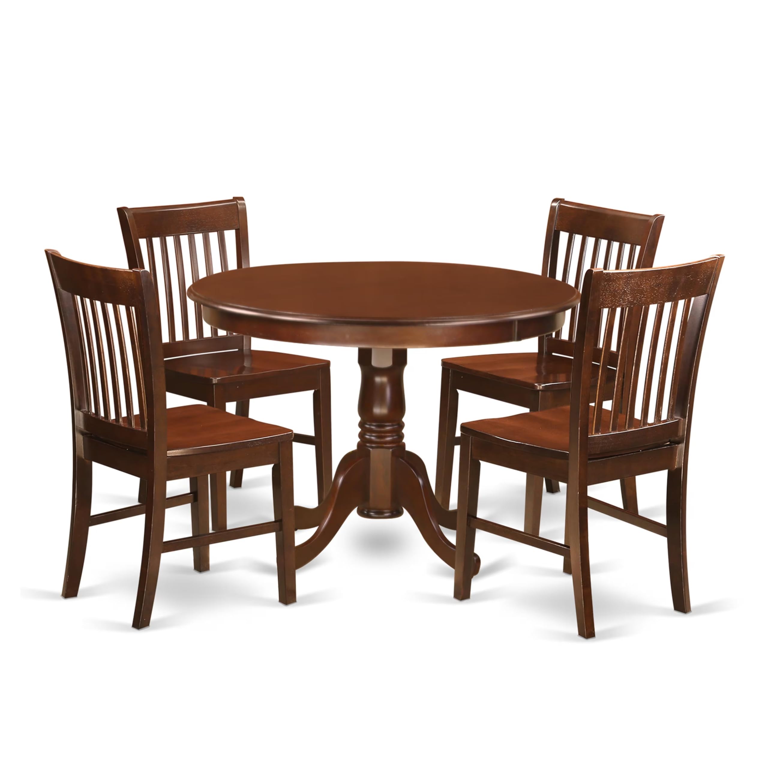 East West Furniture HLNO5-MAH-W 5 Piece Dinette Set for 4 Includes a Round Dining Table with Pedestal and 4 Dining Room Chairs, 42x42 Inch, Mahogany