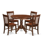 East West Furniture HLNO5-MAH-W 5 Piece Dinette Set for 4 Includes a Round Dining Table with Pedestal and 4 Dining Room Chairs, 42x42 Inch, Mahogany