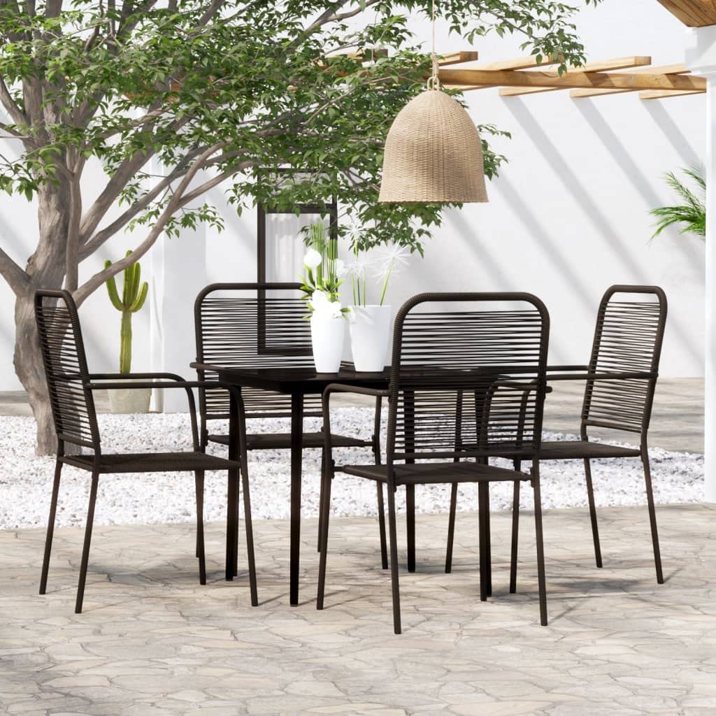 vidaXL Patio Dining Set, 3 Piece Outdoor Dining Set, Black Steel Frame with Cotton Rope Chairs, Tempered Glass Table for Garden/Patio/Terrace/Kitchen/Dining Room