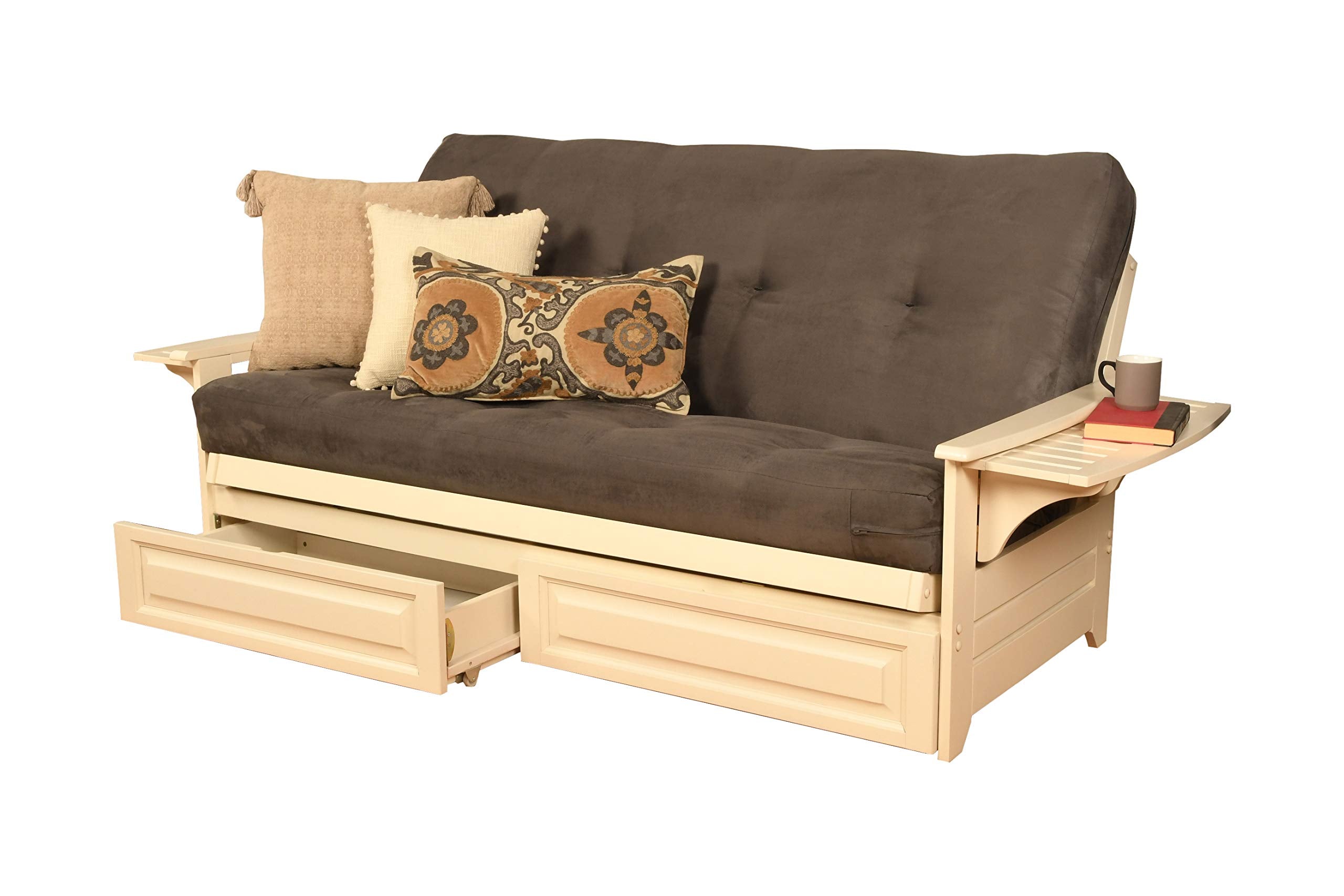 Kodiak Furniture Phoenix Storage Futon with Suede Fabric Mattress in White/Gray