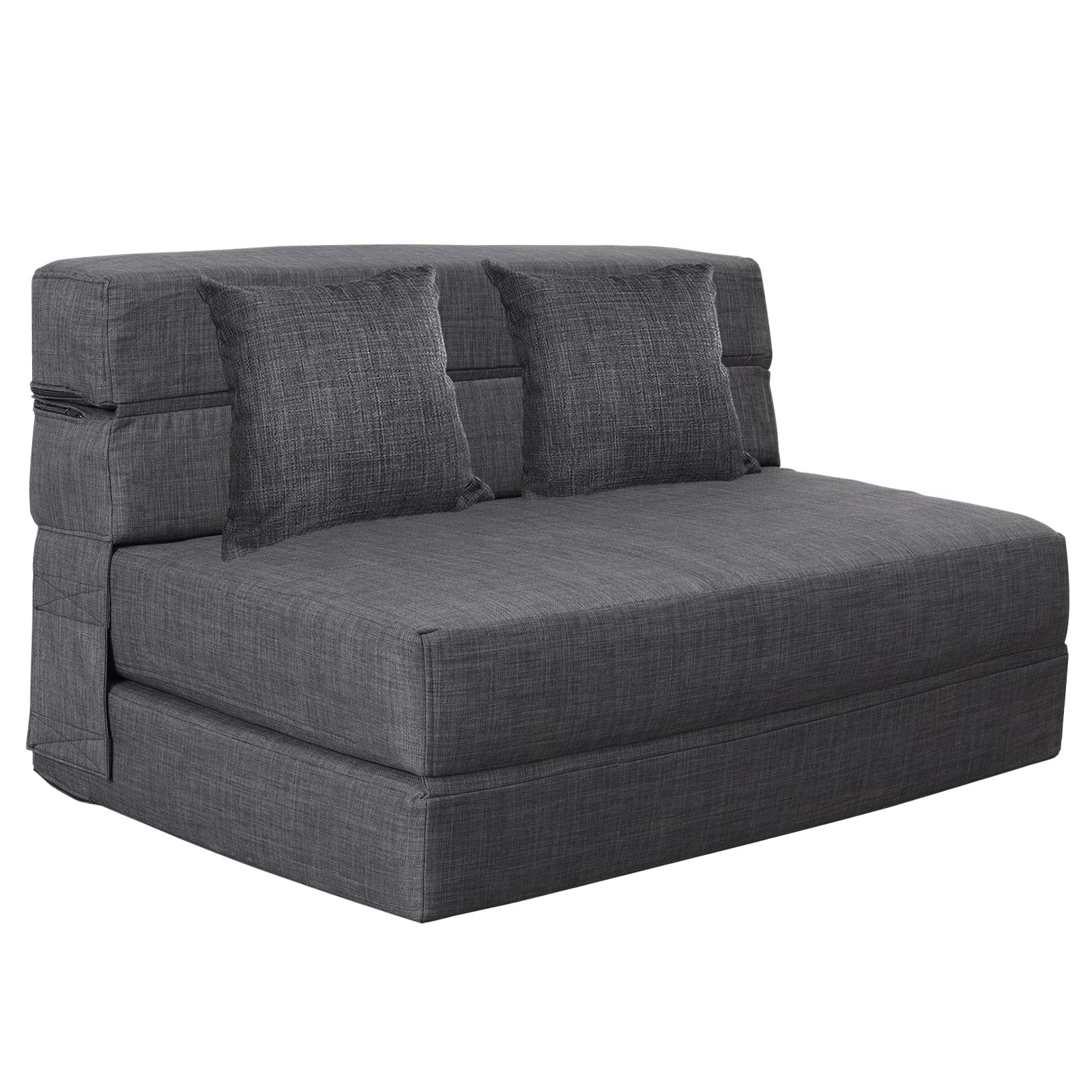 Nigoone Queen Size Folding Sofa Couch Memory Foam with 2 Pillows Sleeper Chair Lazy Couch Triple Futon Convertible Guest Beds, W