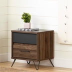 South Shore Olvyn 2-Drawer Nightstand-End Table with Storage, Natural Walnut and Charcoal