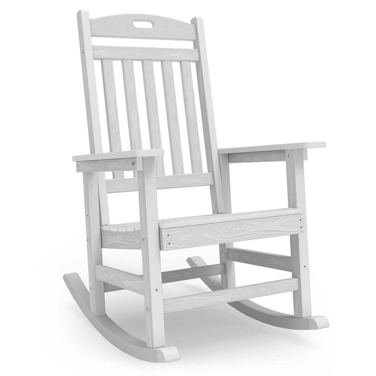 Yefu Outdoor Rocking Chair, Poly Lumber Patio Rocker Chair With High Back, Poly Rocking Chair Look Like Real Wood, Widely Used For Lawn, Porch, Backyard, Indoor And Garden,380Lb Heavy Duty (White)
